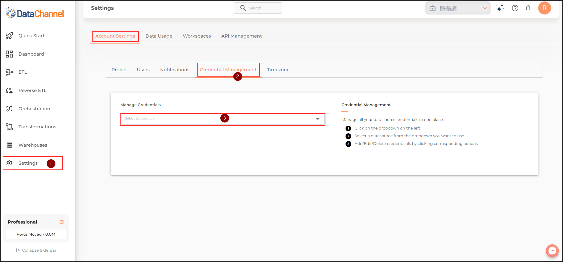 settings page credential management tab