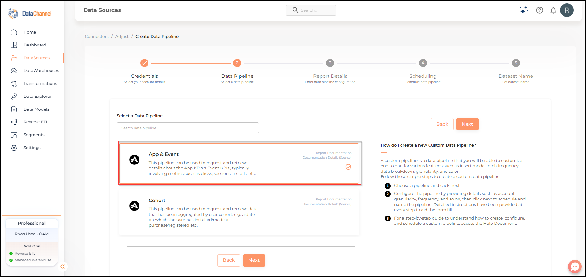 adjust pipelines list