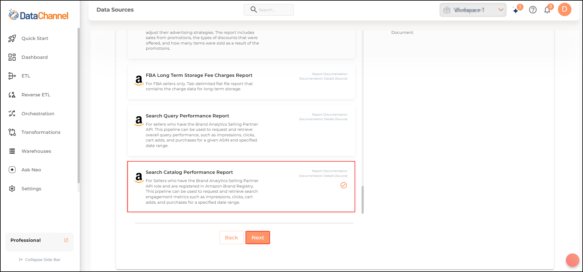 amazonsellercentral search catalog performance report list