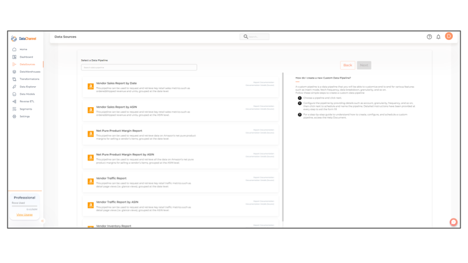 amazonvendorcentral pipelines list