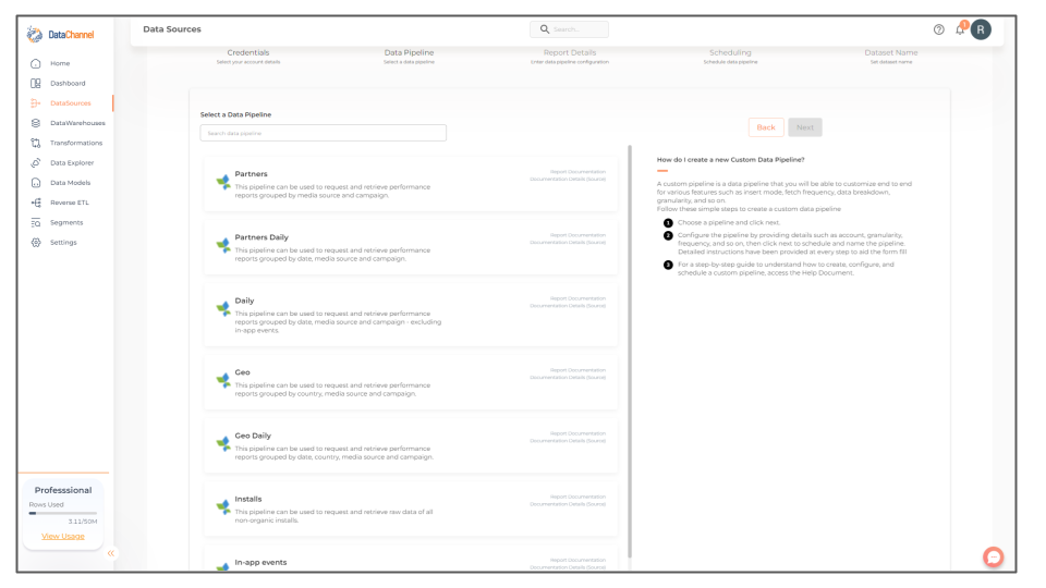 appsflyer pipelines list