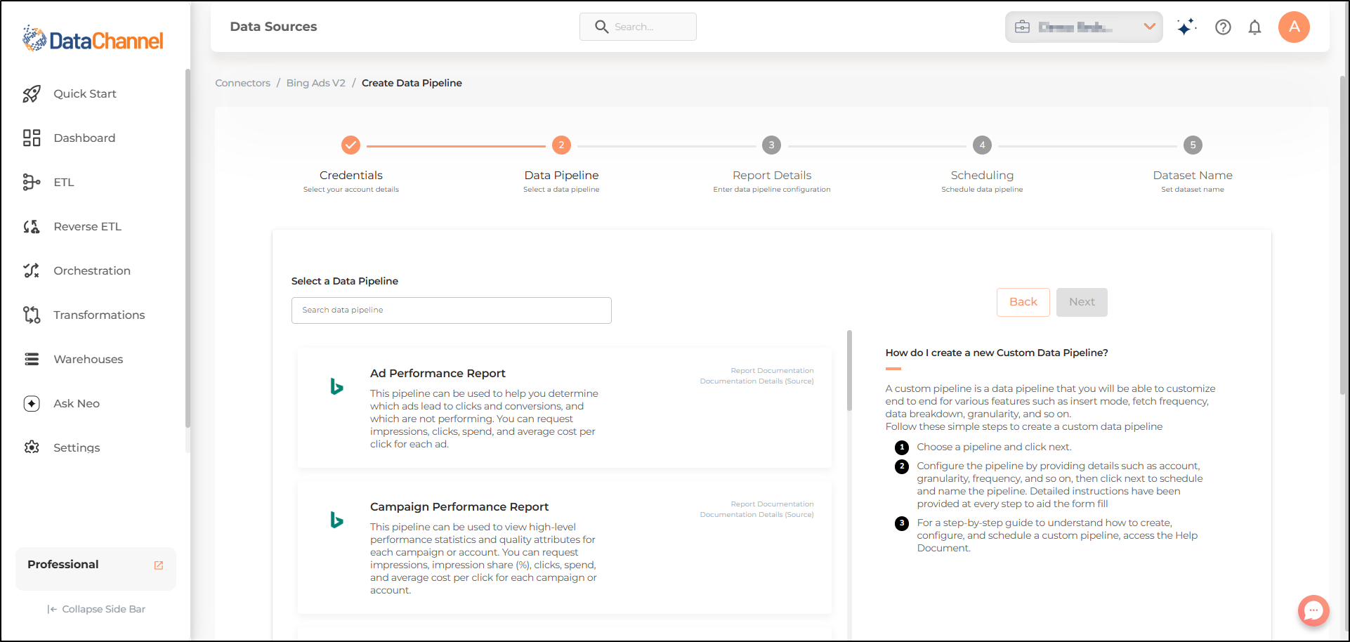bing ads pipelines list