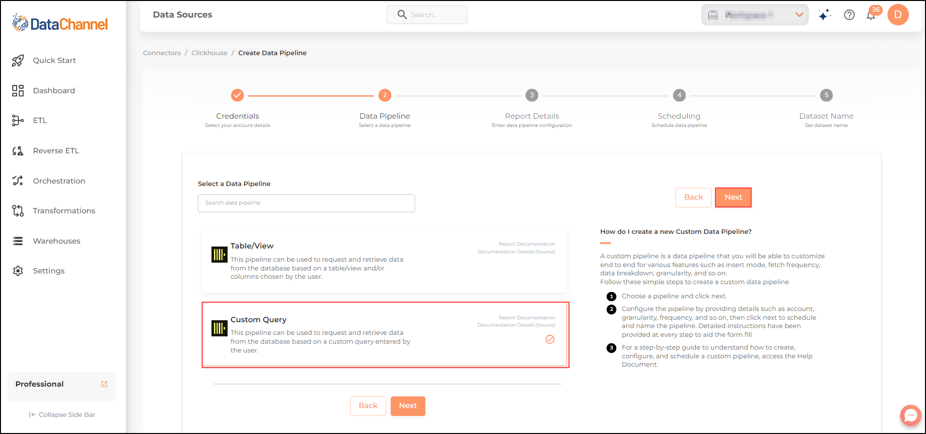 clickhousedb custom query list