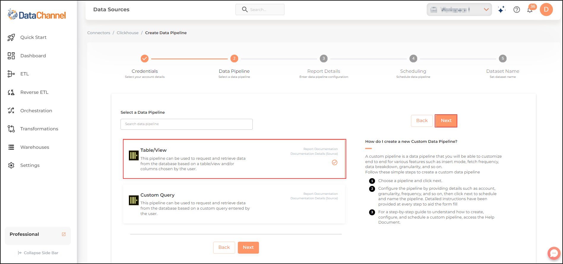 clickhousedb table view list