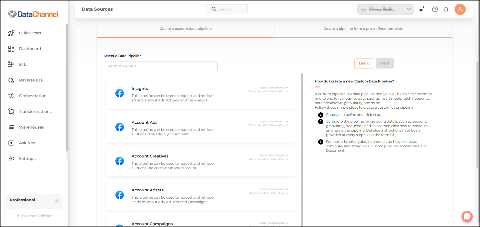 facebook ads pipelines list