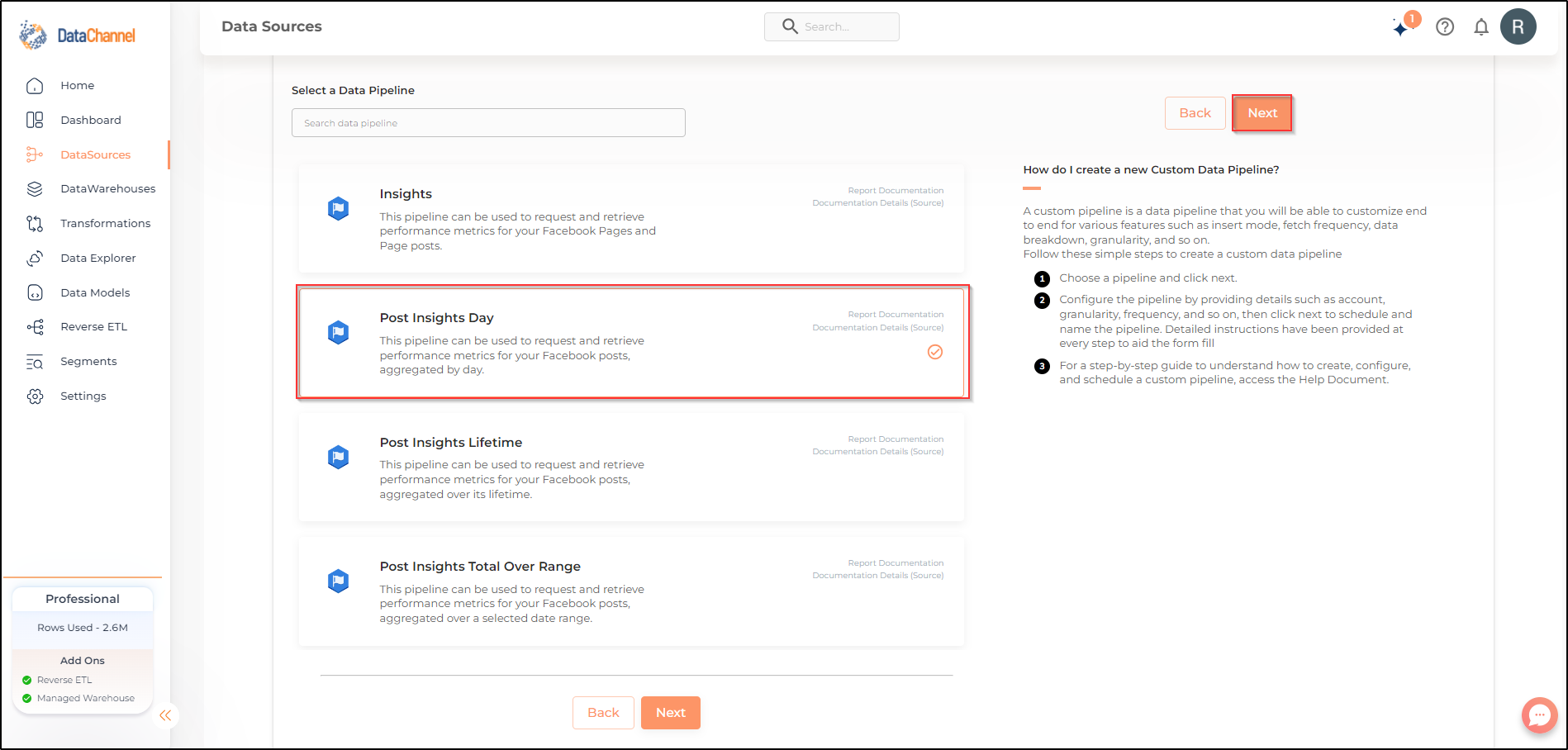 facebook pages post insights day list