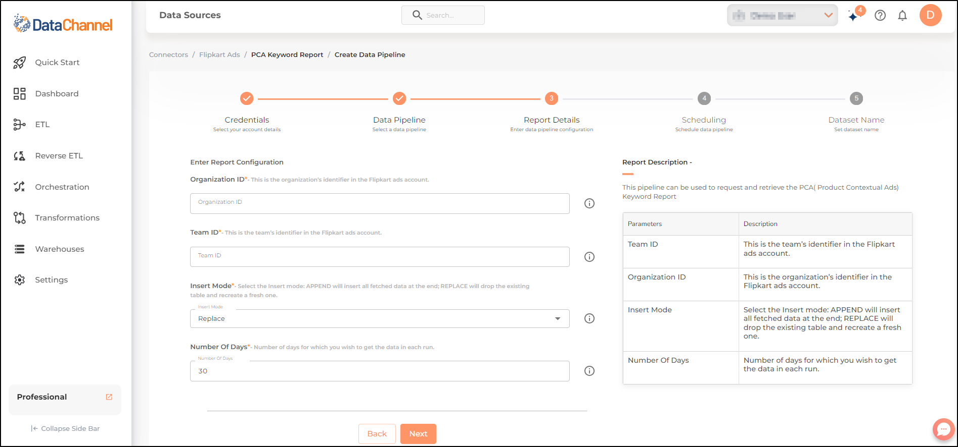 flipkart ads pca keyword report config