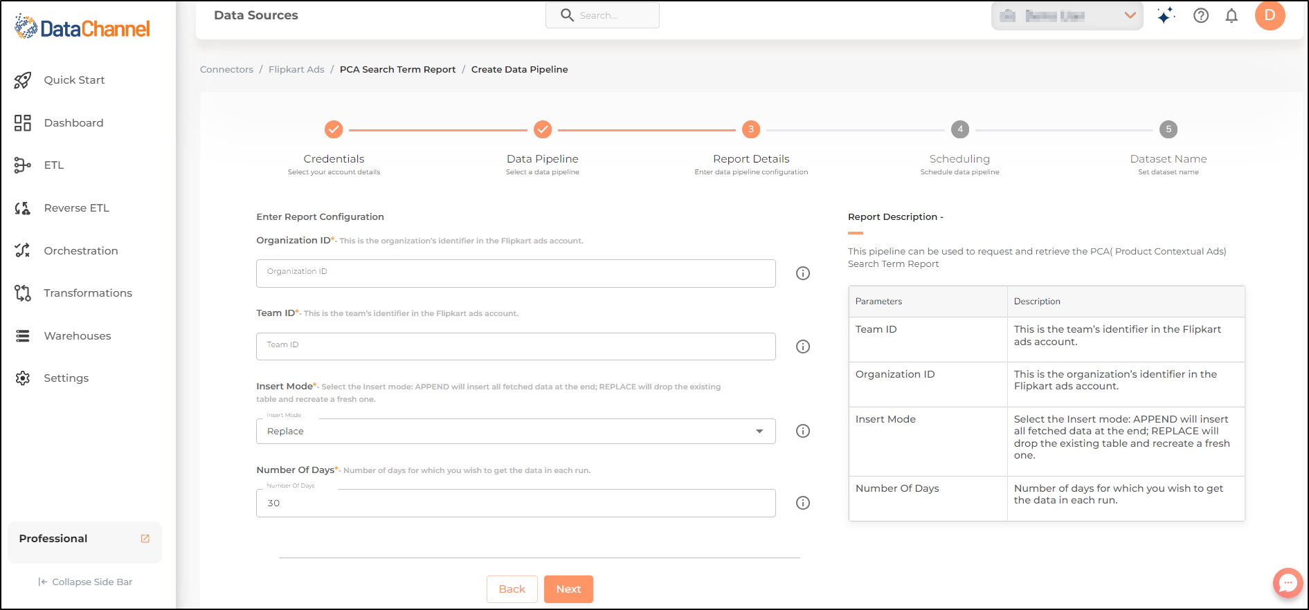 flipkart ads pca search term report config