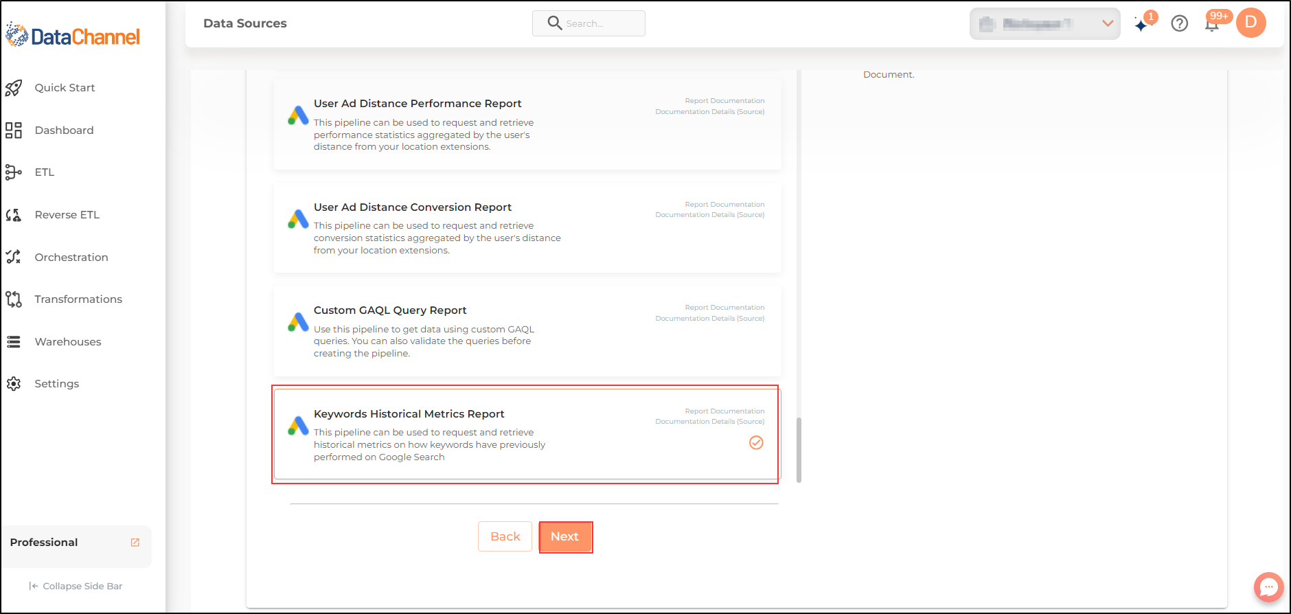 google ads v2 historical metrics report list