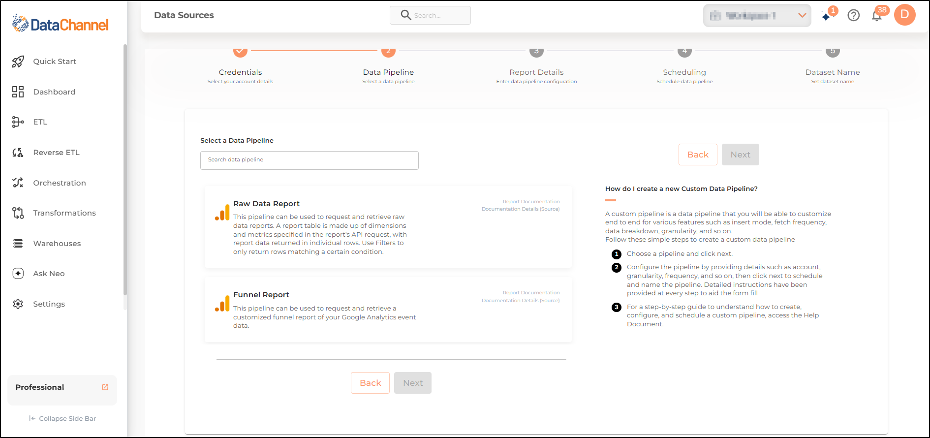 google analytics 4 pipelines list