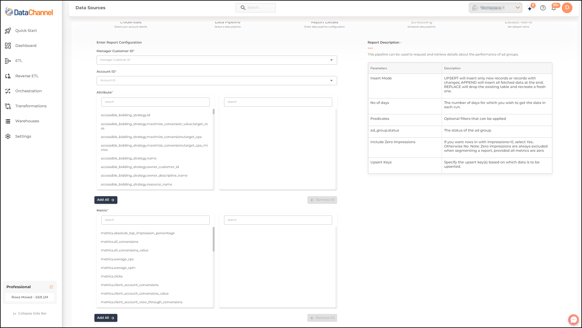 google search ads 360 ad group performance report config 1