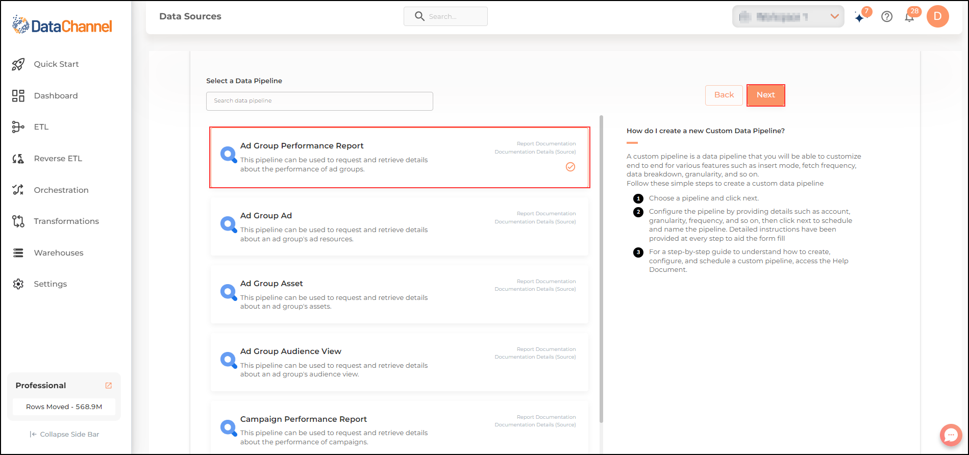 google search ads 360 ad group performance report list