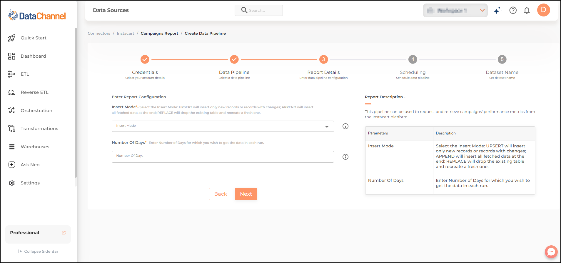 instacart campaigns report config