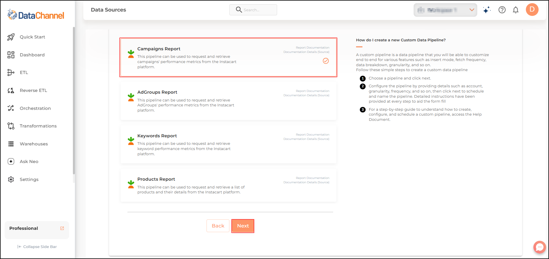 instacart campaigns report list
