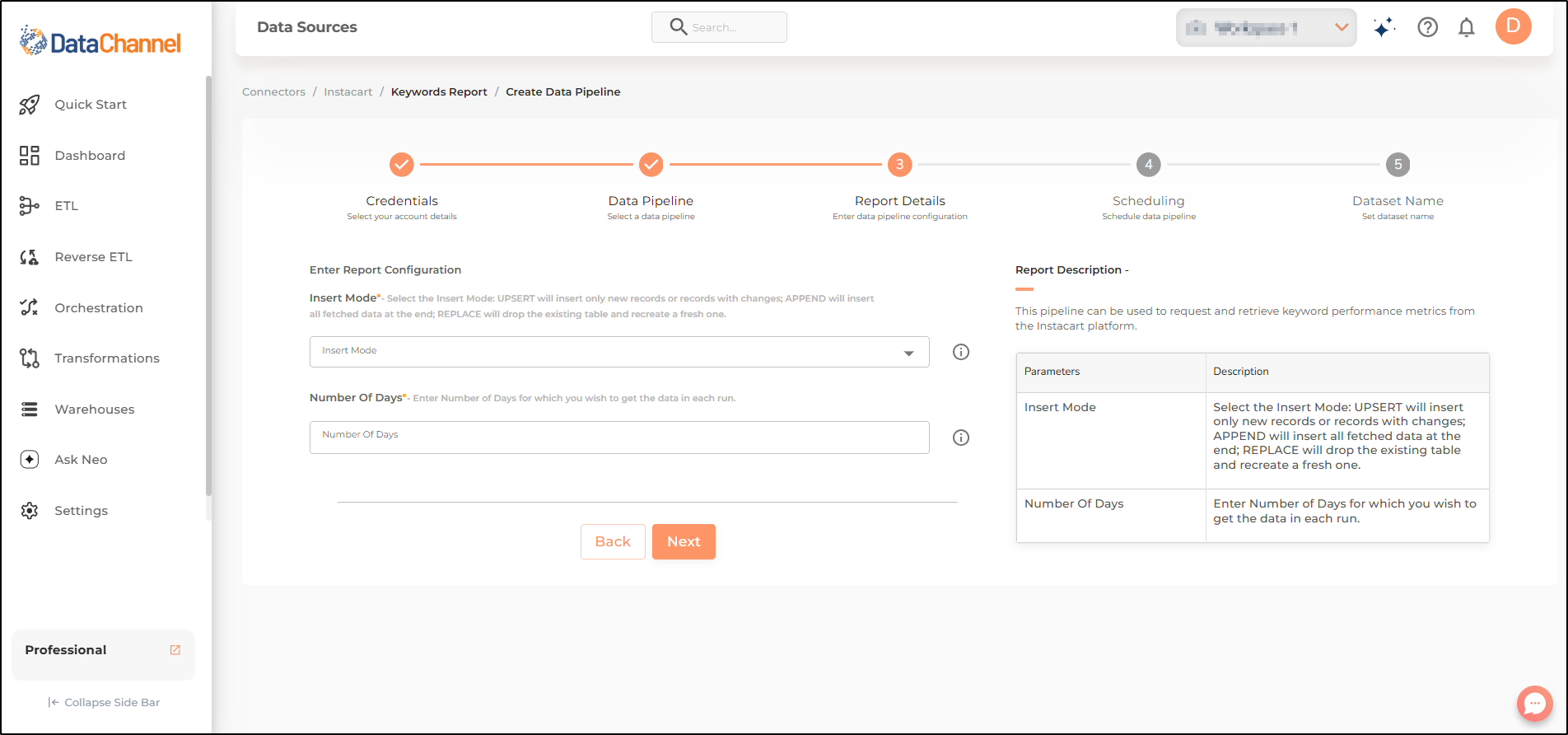 instacart keywords report config