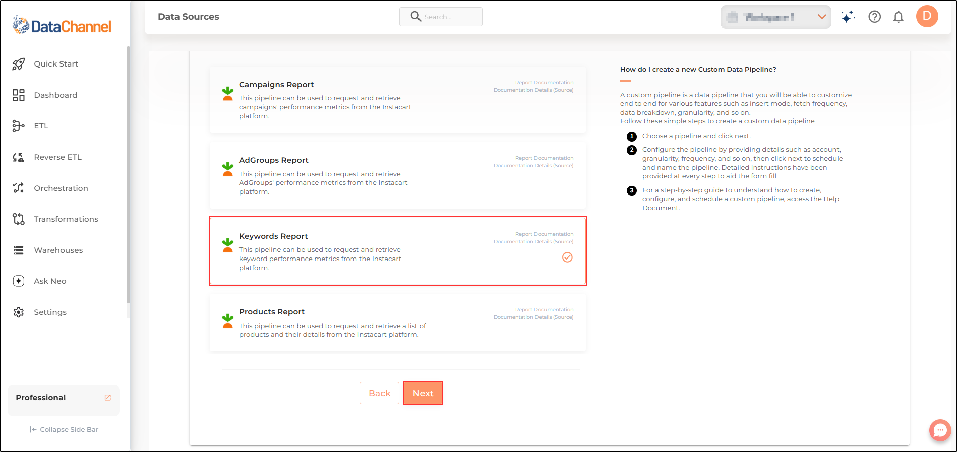 instacart keywords report list