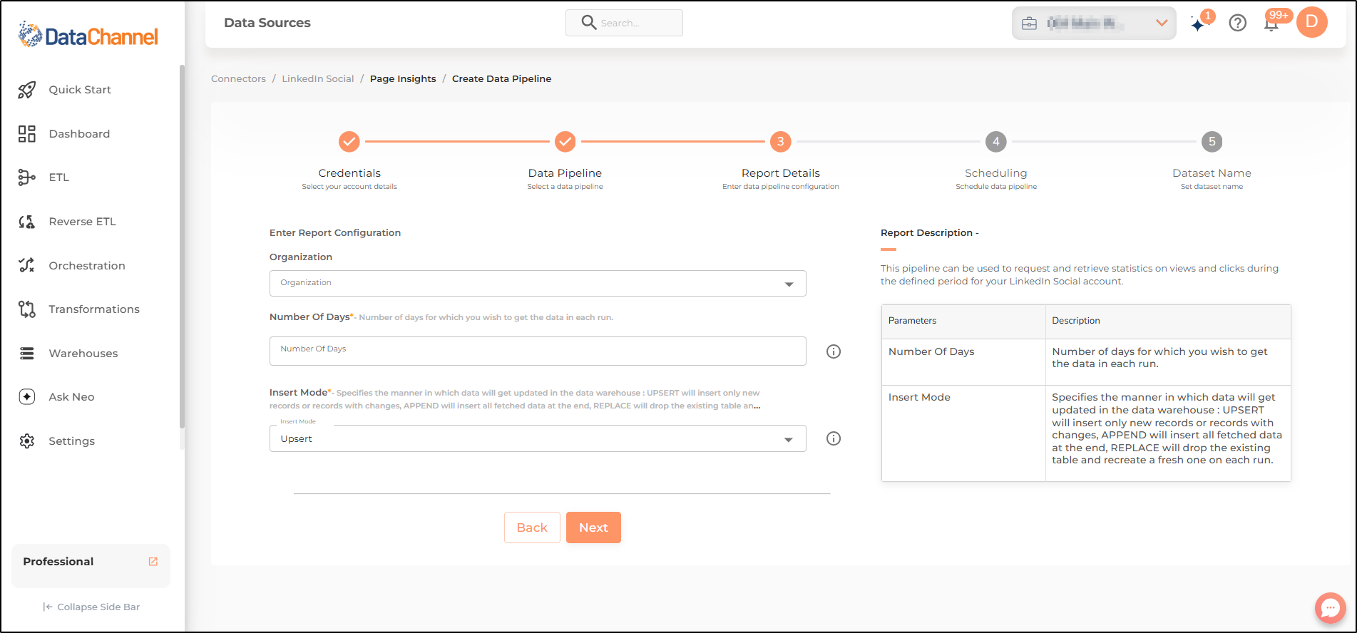 linkedin social page insights config