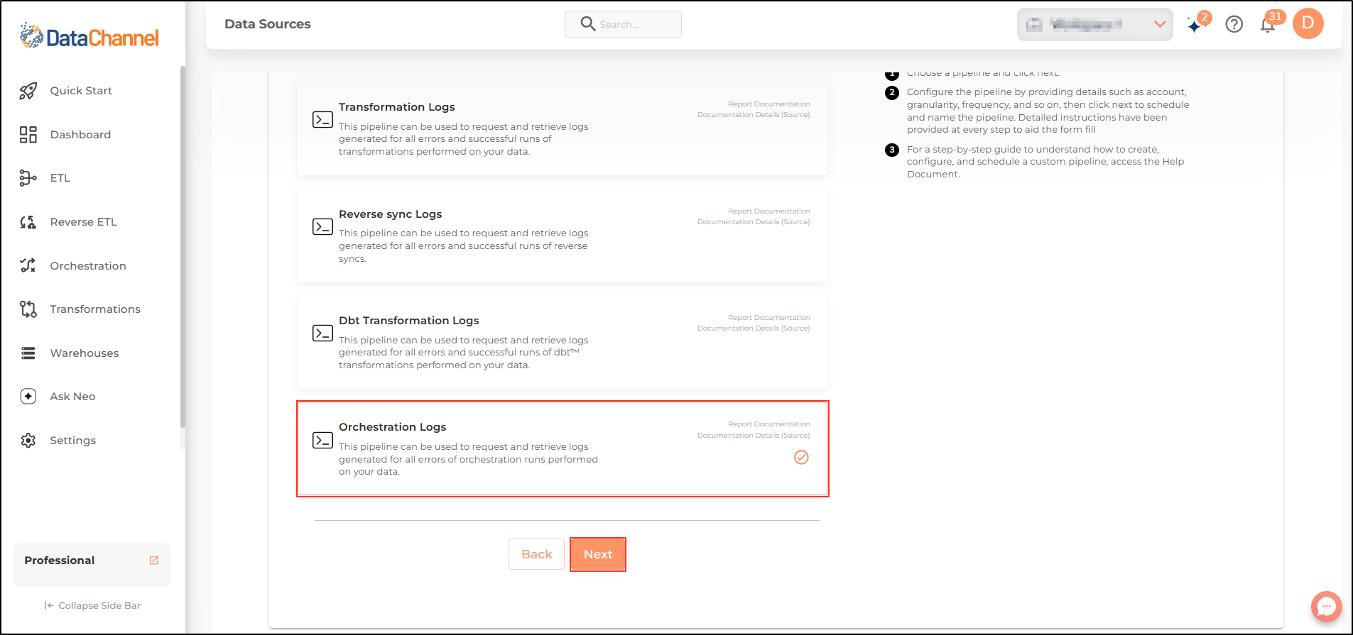 logs orchestration list