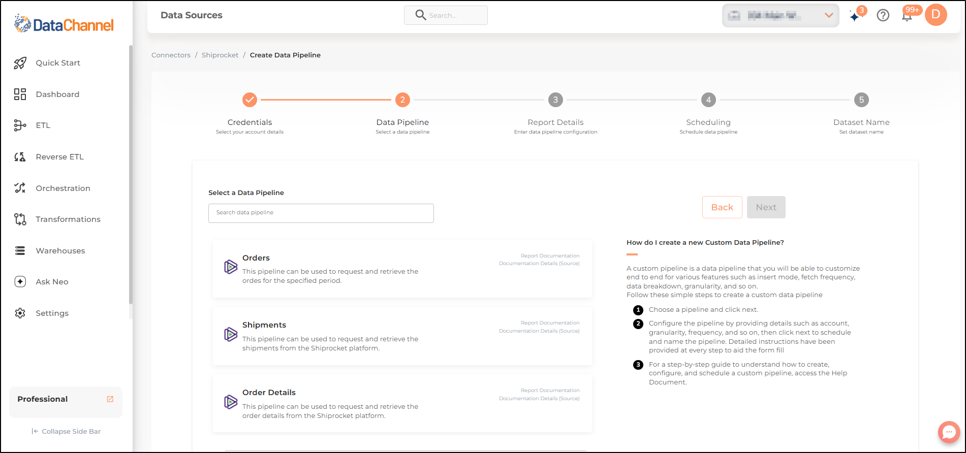 shiprocket pipelines list