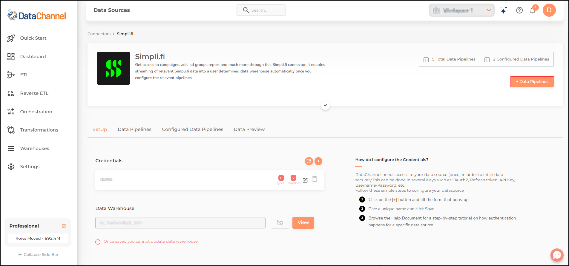 simplifi data source detail