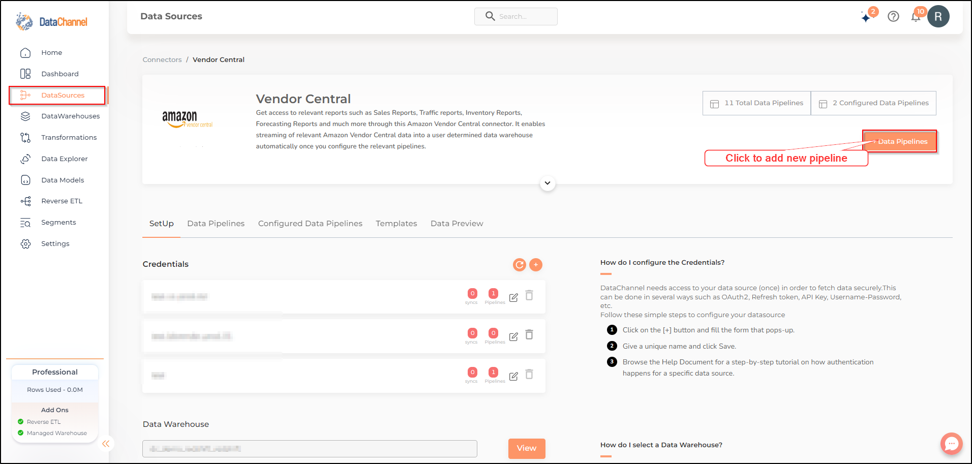 vendor central data source detail