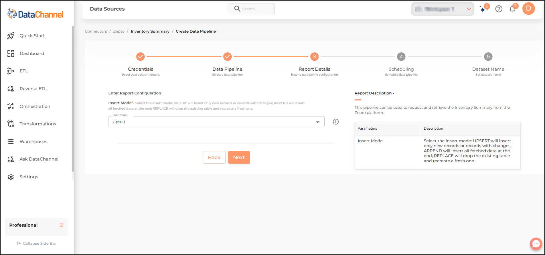 zepto inventory summary config