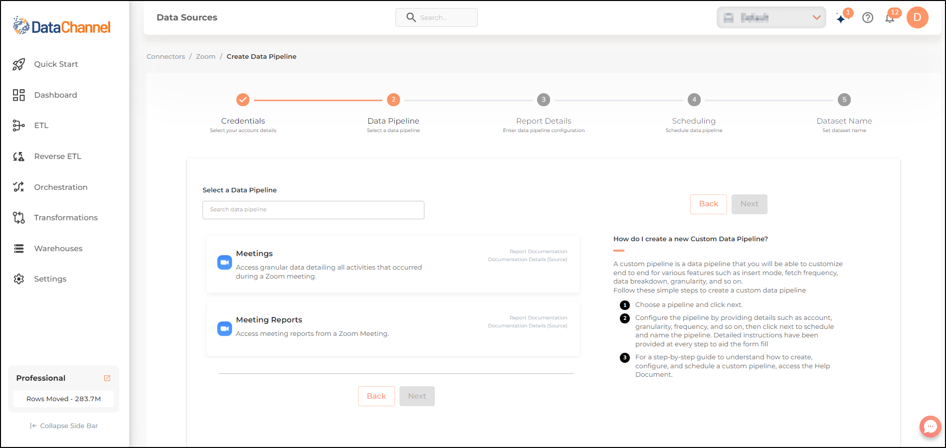 zoom pipelines list