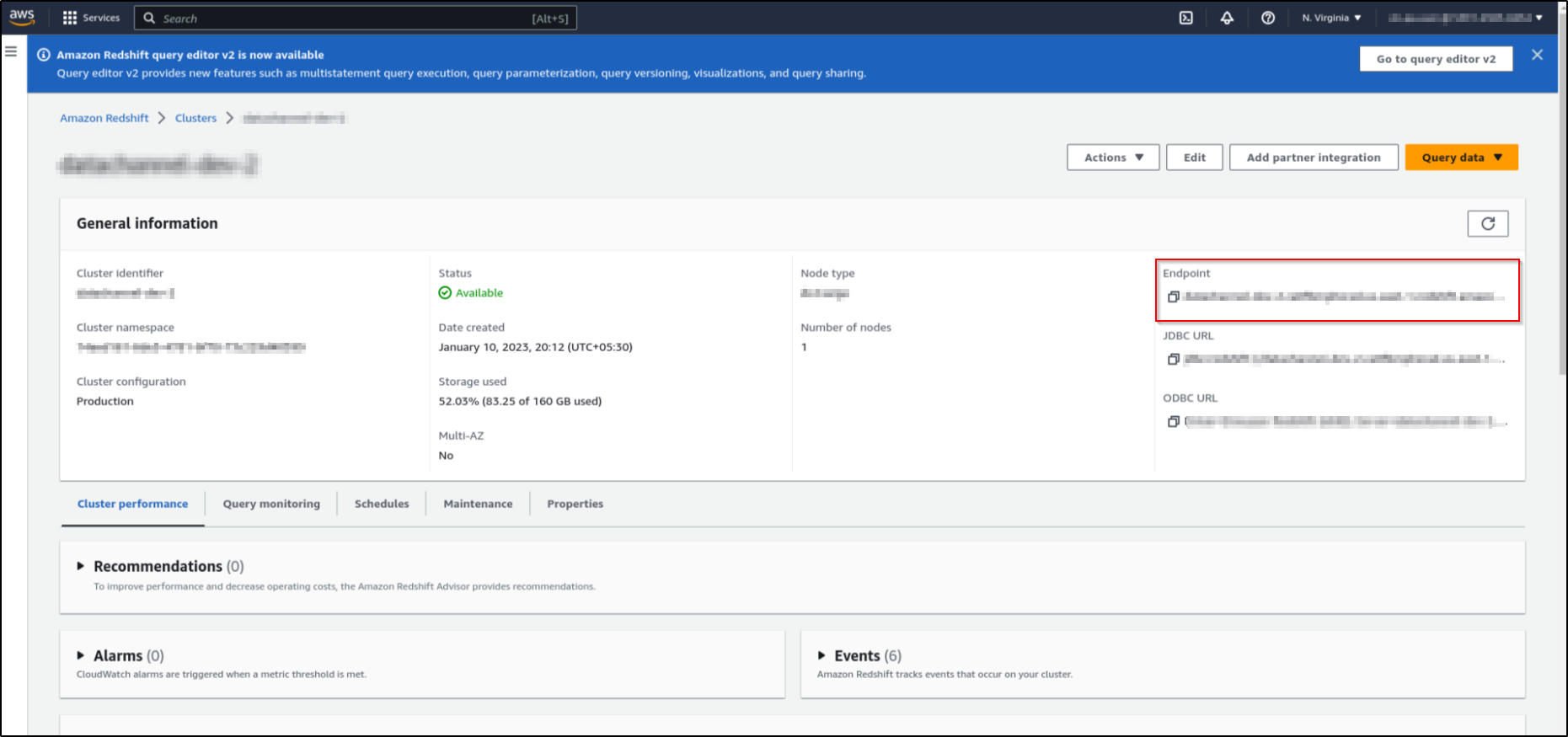 aws redshift endpoint url