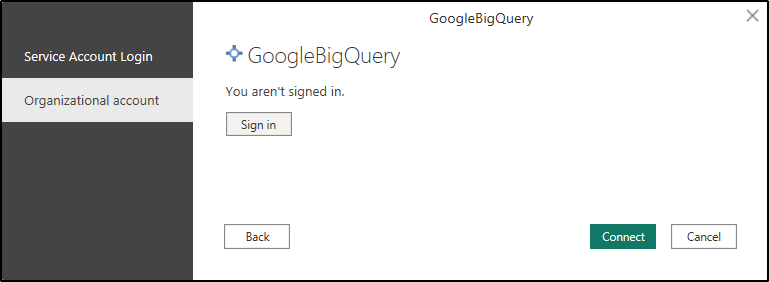 power bi big query org account