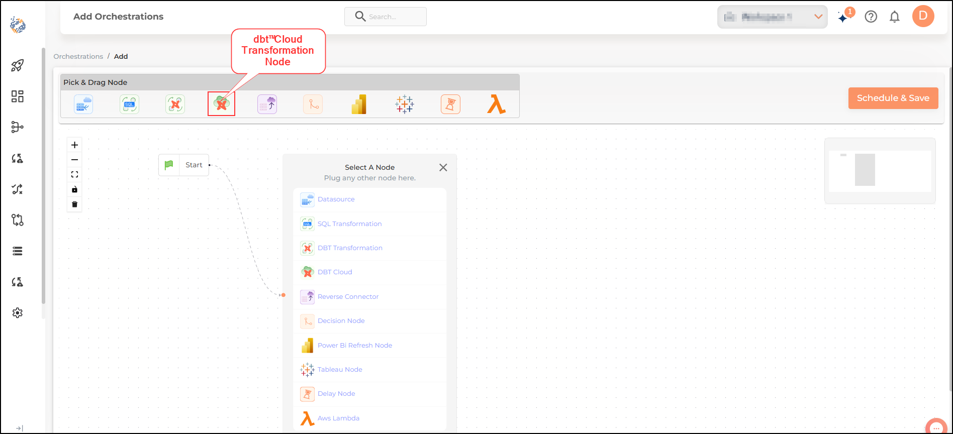 orchestrations dbt cloud transformation node