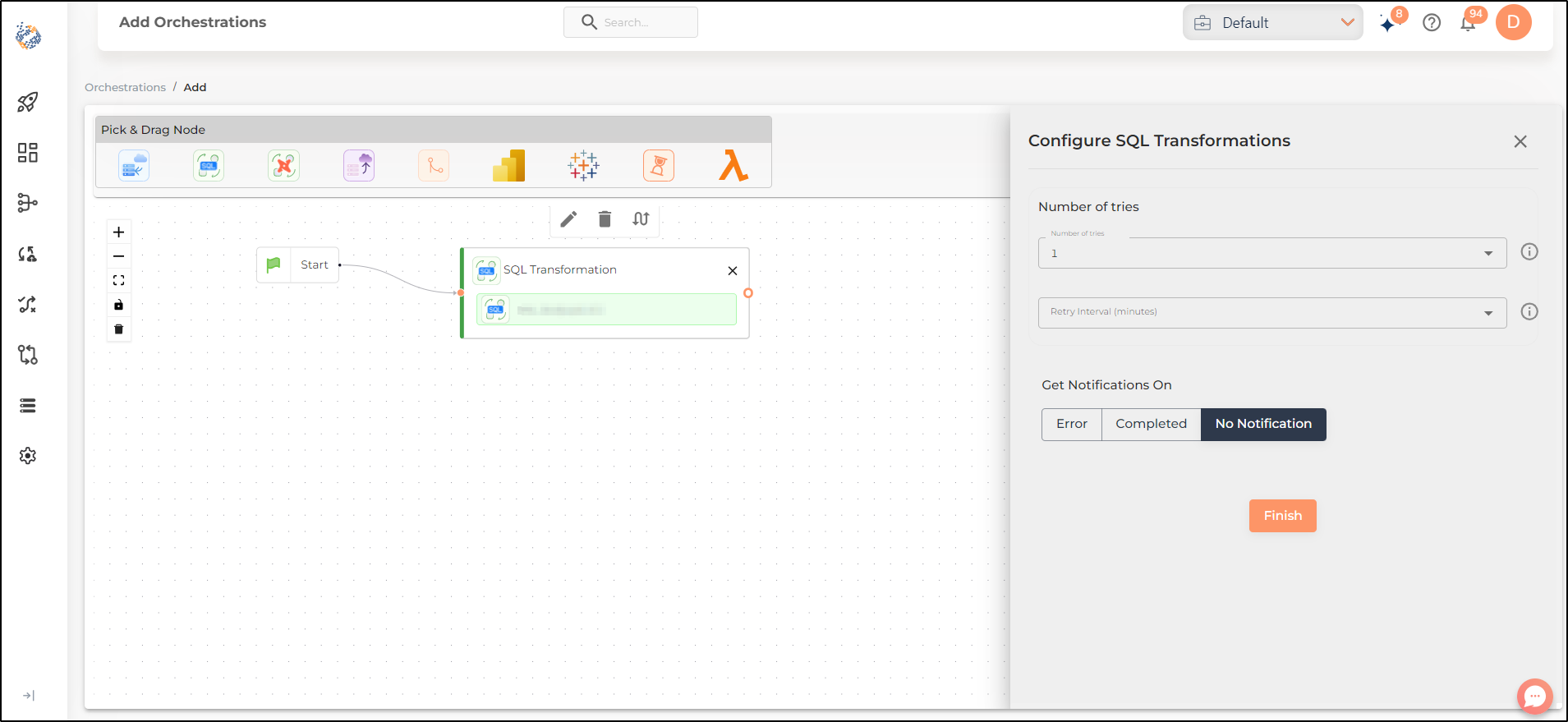 orchestrations sql transformation node 3